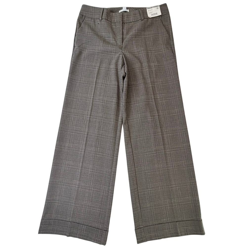 New York & Company Hudson Wide Leg Plaid Pants High Rise Grey‎ City Stretch 10